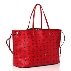 MCM Visetos Red Large Liz Reversible Logo Shopper Tote